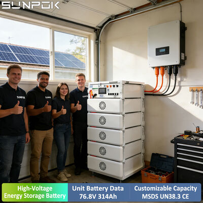 Sunpok High Voltage 76.8V 24KWH 314ah Rack Mounted Battery HV Lifepo4 Solar Lithium Battery Residential Energy Storage System