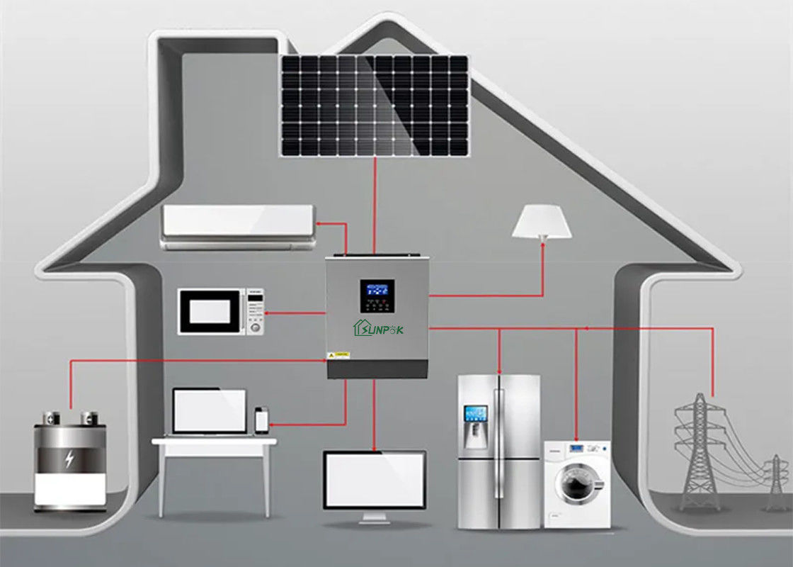 IP32 Off Grid Inverter Ukuran 5kw 8kw 10kw 12kw Dengan Mppt Solar Charge Controller