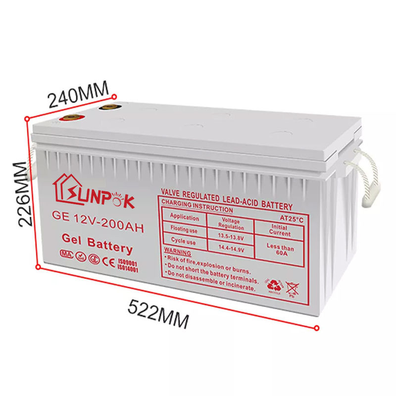 Sunpok 12V Deep Cycle Gel Baterai Daya Tahan Solar Deep Cycle Gel Baterai Asam Timbal 12v 200ah 250ah