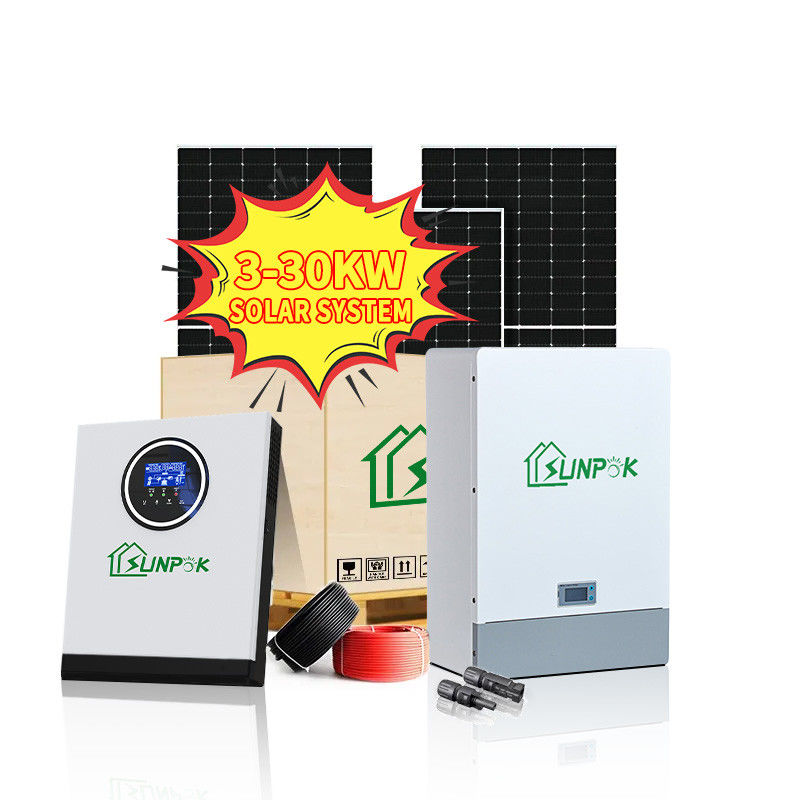 Sunpok lengkap off grid kit tenaga surya 5kwh 10kwh 15kwh 20kwh 25kwh 30kwh grid hybrid solar power inverter