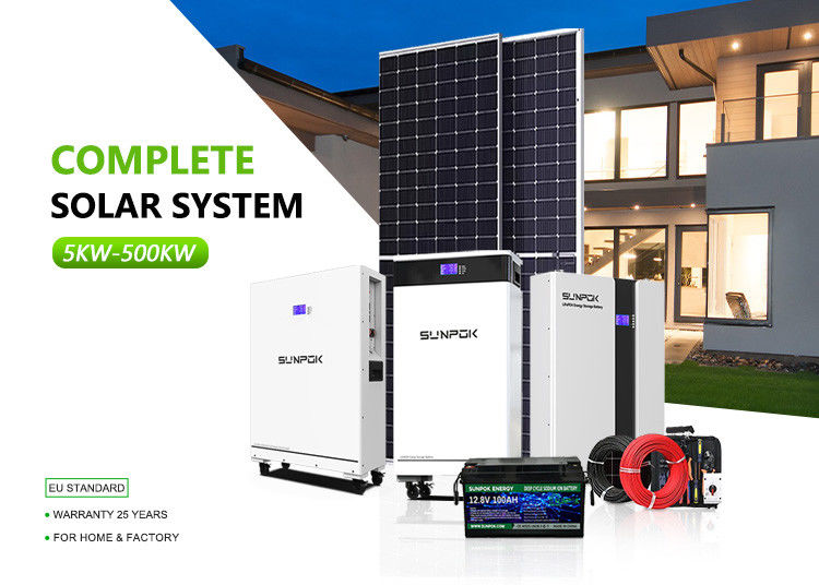 Hybrid Inverter Sistem Surya 10kw 50kw 500kw Lithium Ion Baterai Pemasangan Atap Penggunaan Rumah