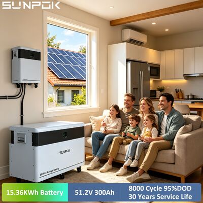 SUNPOK 15KWH Home Energy Storage Battery 51.2V 300AH LiFePo4 Battery 48V Touch Screen 10kw Lithium Battery with Wheels