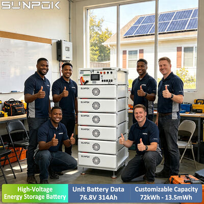SUNPOK 76.8V 314Ah Stackable LiFePO4 Battery 150-800V HV System for Commercial Industrial Energy Storage With Wifi Monitoring
