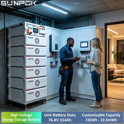 SUNPOK LiFePO4 Lithium Ion HV Baterai 24kWh Rak Dipasang 76.8V 314Ah Off Grid Baterai penyimpanan energi untuk C & I