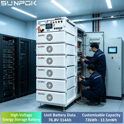 Sunpok 76.8V 314AH Baterai LiFePO4 Tegangan Tinggi Penyimpanan Energi 24.12kwh 265KWH Sistem Hibrida Fotovoltaik Industri Komersial