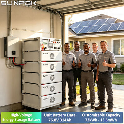 SUNPOK 76.8V 314Ah Baterai Rak Tegangan Tinggi 100kWh hingga 500kWh Dapat Diskalakan untuk Penyimpanan Industri