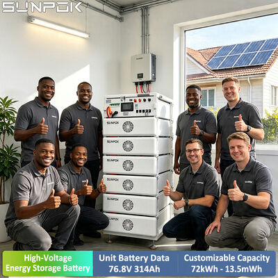 SUNPOK Baterai Ion Lithium Pack dengan Kotak Rak Kabinet ESS 76.8V 314Ah LiFePO4 8000 Siklus Sistem Penyimpanan Energi Surya